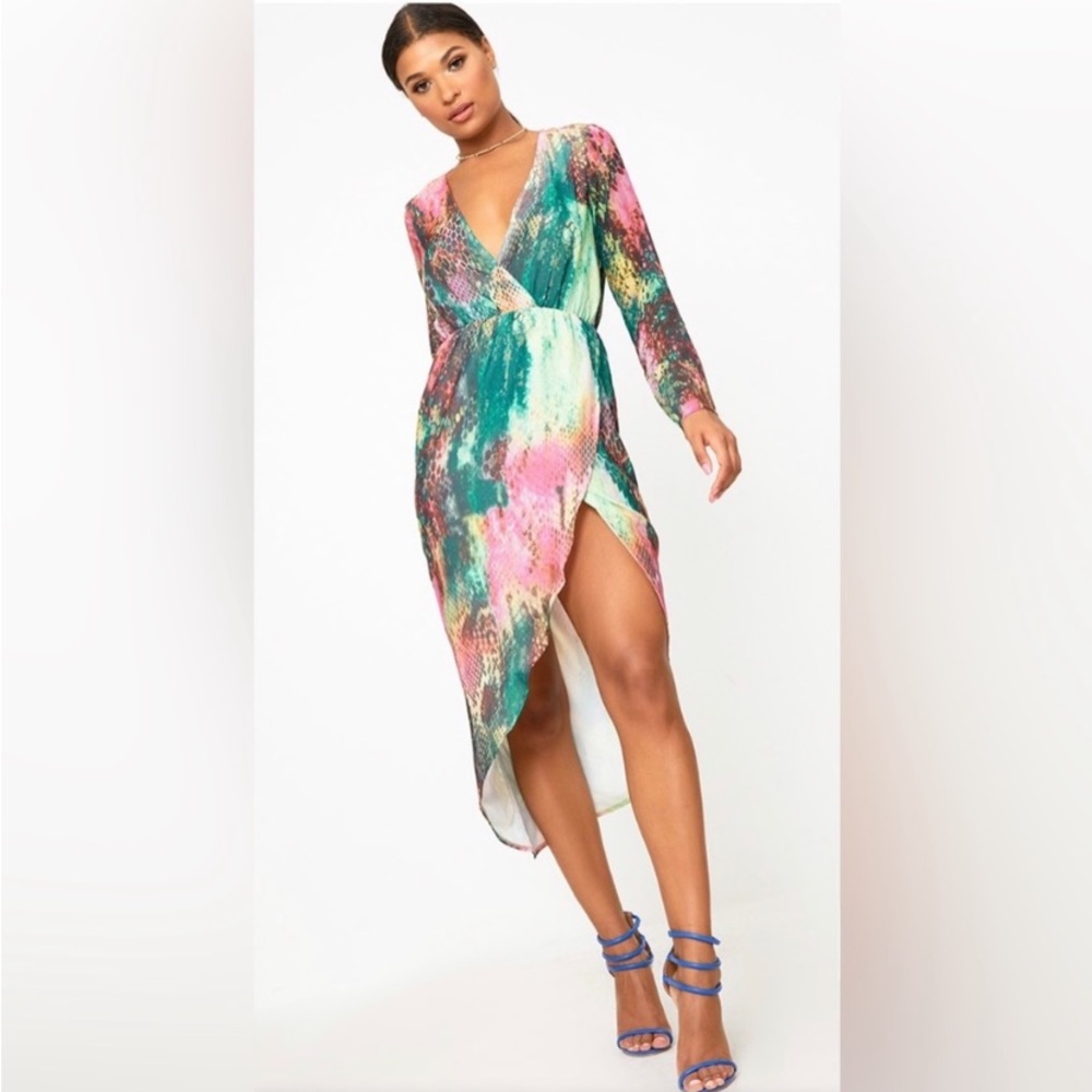 PLT Multi Color Snake Print Midi Dress - 14